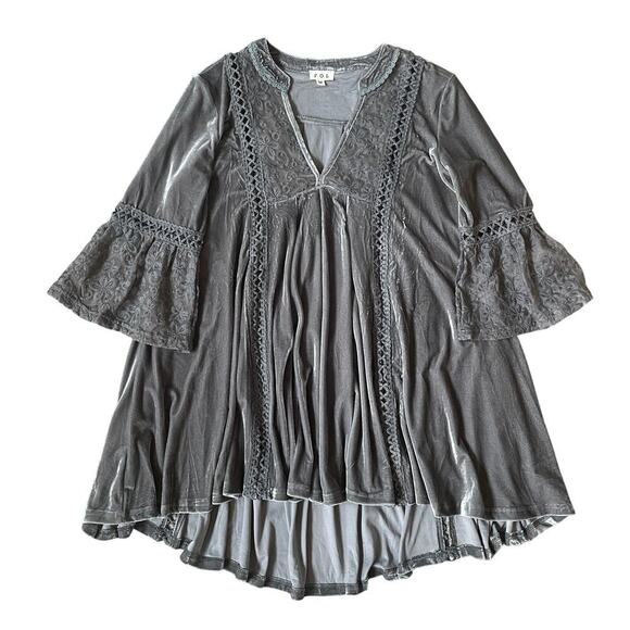 POL Velvet Lace Babydoll Dress | Cottagecore, Tunic, Mini, Bell Sleeves, M, NWOT - Picture 2 of 5